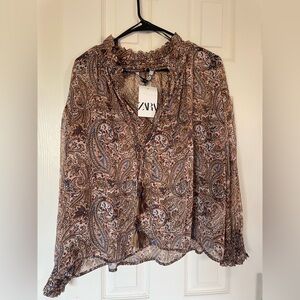 Zara Women's Paisley Blouse - Brown and Blue